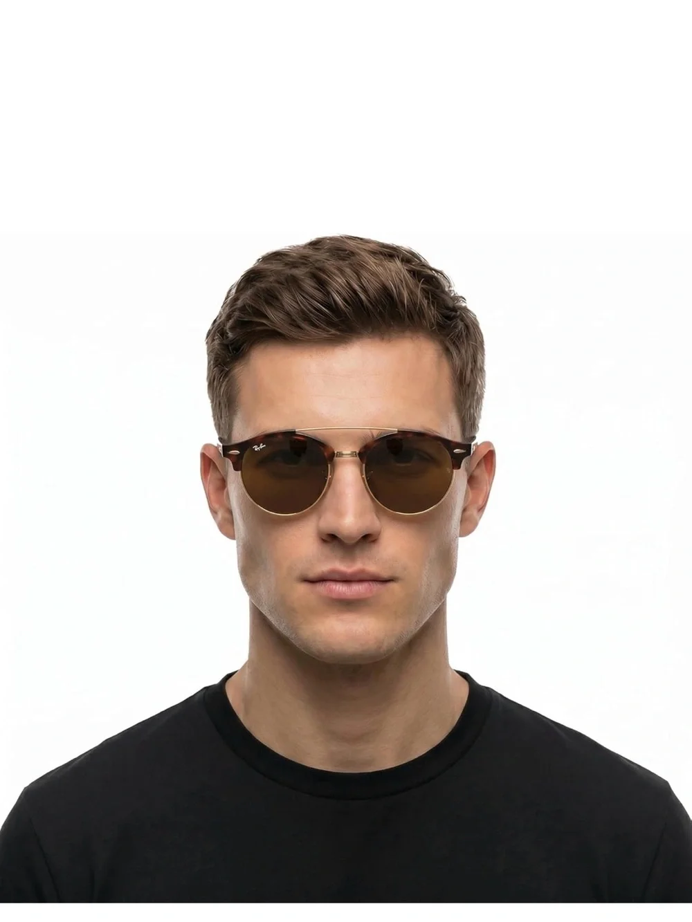 RAY-BAN Clubround Double Bridge Tortoise & Gold Sunglasses - Picture 5 of 10
